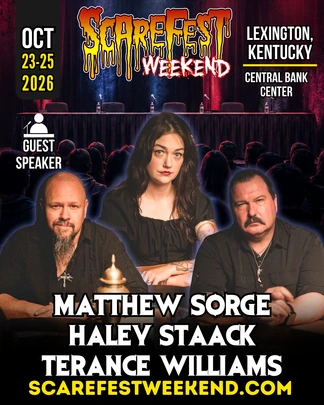 ScareFest Weekend 2026 guest speaker poster featuring Matthew Sorge, Haley Staack and Terance Williams